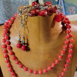 Valentine's Day Costume Jewelry Lot Curated Red Bracelet, Necklace, Earrings